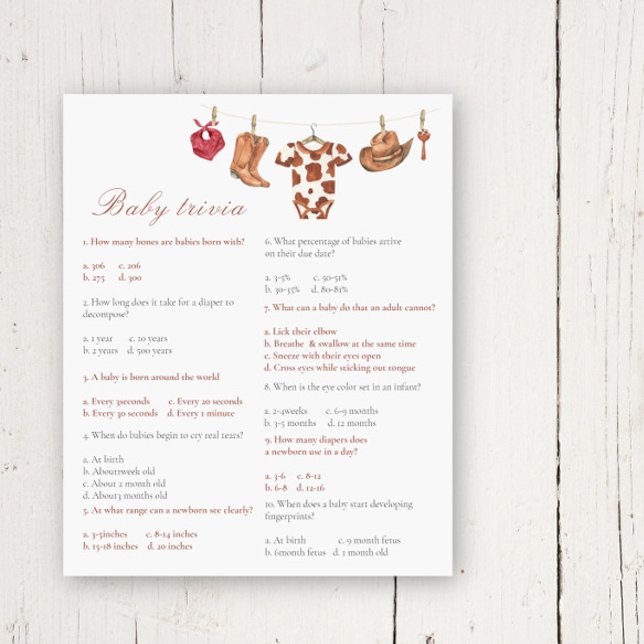Cowboy baby shower - Baby Trivia Game (Von Creator hochgeladen)
