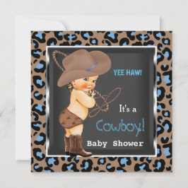 Cowboy Baby Shower Boy Blue Brown Einladung