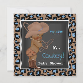 Cowboy Baby Shower Boy Blue Brown Ethnic Einladung