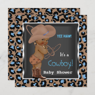 Cowboy Baby Shower Boy Blue Brown Ethnic Einladung