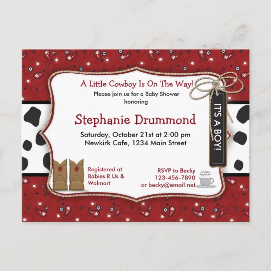 Cowboy Baby Shower Einladung in Red Bandana (Vorderseite)