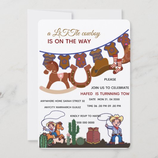 Cowboy Baby Shower Einladung Vorlage, ein kleines  (Vorderseite)