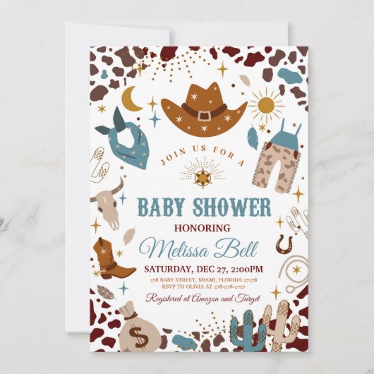 Cowboy Baby Shower Einladung Wild West Einladung (Vorderseite)