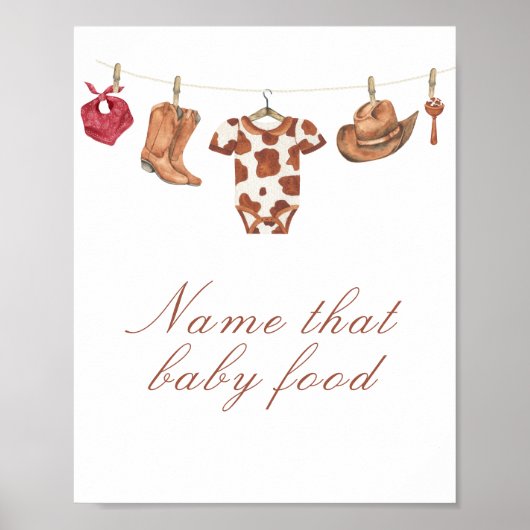Cowboy baby shower - name that baby food poster (Vorne)