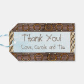 Cowboy Baby und Teddy Bear Danke Geschenkanhänger (Rückseite Horizontal)