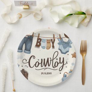 Cowboy Babydusche Papier Teller