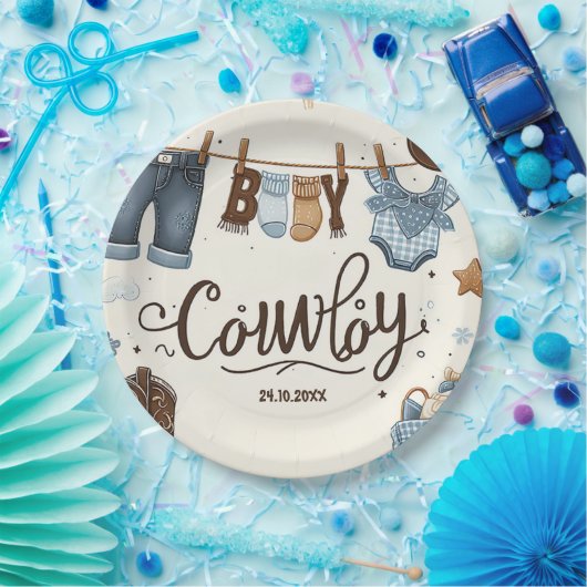 Cowboy Babydusche Papier Teller (Party)