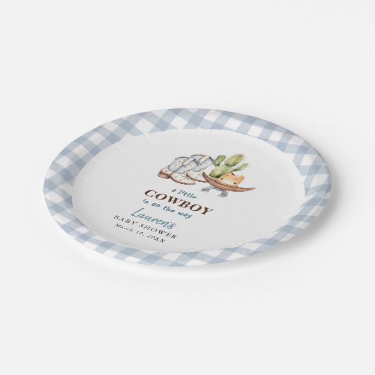 Cowboy-Babydusche Pappteller (Schrägansicht)