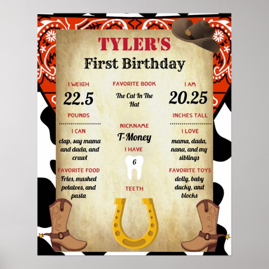 Cowboy Baby's 1. Geburtstag Meilensteine Poster (Vorne)