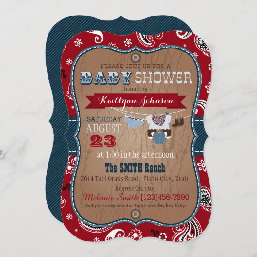 Cowboy Bandanna Jumper Baby Dusche Einladung (Vorne/Hinten)