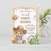 Cowboy Bear Western First Rodeo Birthday Einladung (Stehend Vorderseite)