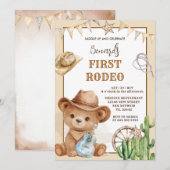 Cowboy Bear Western First Rodeo Birthday Einladung (Vorne/Hinten)