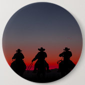 Cowboy bei Sonnenuntergang Button (Vorderseite)