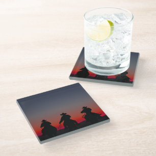 Cowboy bei Sonnenuntergang Glasuntersetzer