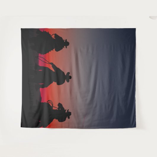 Cowboy bei Sonnenuntergang Wandteppich (Vorderseite (Horizontal))