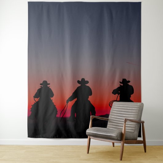 Cowboy bei Sonnenuntergang Wandteppich (Beispiel)