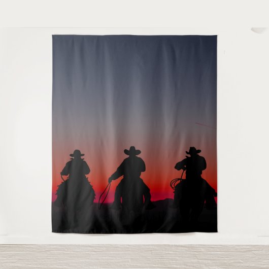 Cowboy bei Sonnenuntergang Wandteppich (Vorderseite)