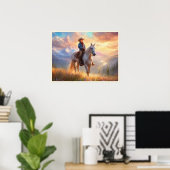 Cowboy Berggipfel Sunrise Boy's Bedroom Art Poster (Heimbüro)