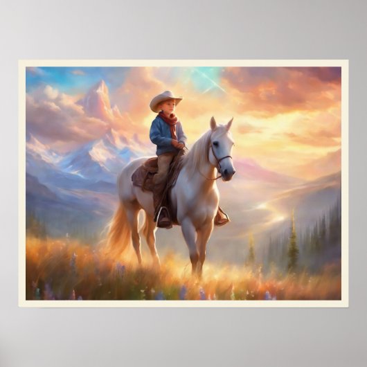 Cowboy Berggipfel Sunrise Boy's Bedroom Art Poster (Vorne)