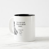 COWBOY: BIBEL: STÄRKE, SCHILD: BLEISTIFT-REALISMUS ZWEIFARBIGE TASSE (Vorderseite Links)