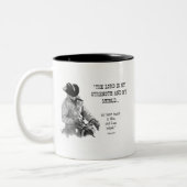 COWBOY: BIBEL: STÄRKE, SCHILD: BLEISTIFT-REALISMUS ZWEIFARBIGE TASSE (Links)