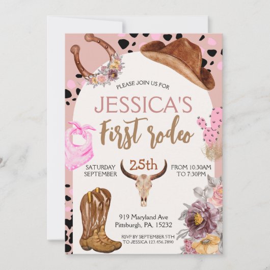 Cowboy Birthday 1. Rodeo Geburtstagsparty Einladung (Vorderseite)