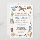 Cowboy Birthday Blue 1. Rodeo Party Einladung (Vorderseite)