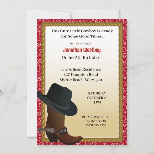 Cowboy Birthday Einladung (Vorderseite)