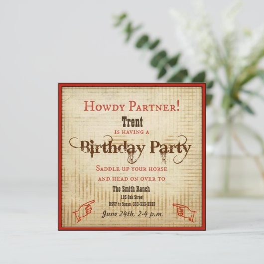 Cowboy Birthday Einladung (Stehend Vorderseite)