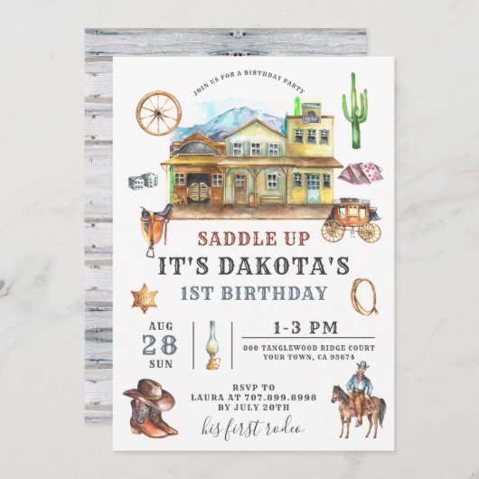 Cowboy Birthday Einladung (Vorne/Hinten)