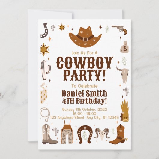 Cowboy Birthday Einladung (Vorderseite)