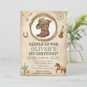 Cowboy Birthday Einladung 1. Rodeo Einladung (Stehend Vorderseite)