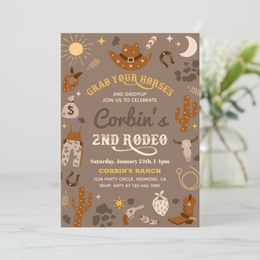 Cowboy Birthday Einladung | 2. Rodeo - Einladung (Stehend Vorderseite)