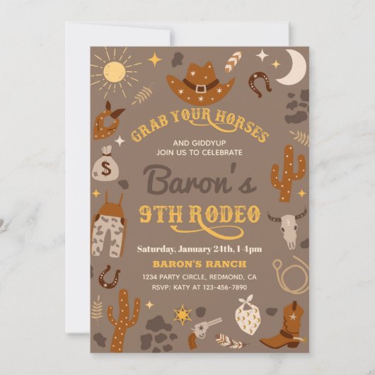 Cowboy Birthday Einladung | 9. Rodeo - Einladung (Vorderseite)