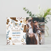 Cowboy Birthday Foto Einladung (Stehend Vorderseite)