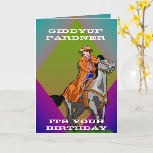 Cowboy Birthday Karte (Gelbe Blume)