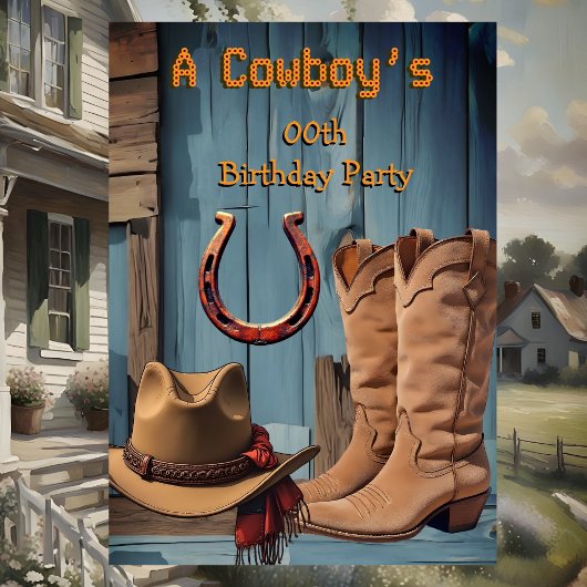 Cowboy Birthday Party Boots Hat Horseshoe Einladung