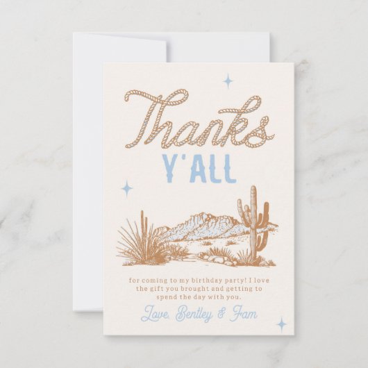 Cowboy Birthday Party Danke Karte (Vorderseite)