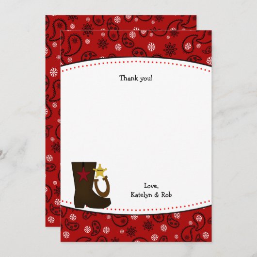 Cowboy Birthday Party Danke Notizen Karten (Vorne/Hinten)