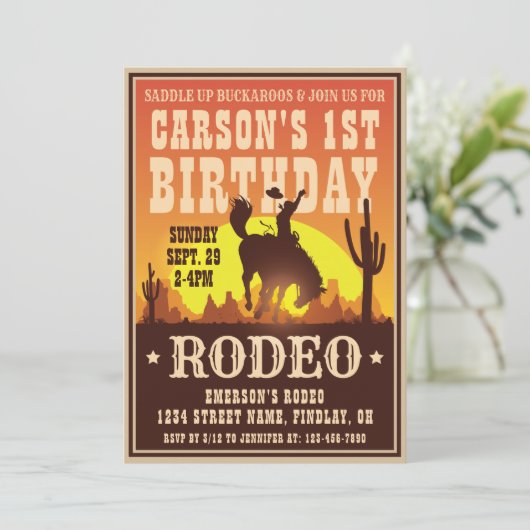 Cowboy Birthday Rodeo Poster Party, jedes Alter Einladung (Stehend Vorderseite)