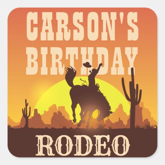 Cowboy Birthday Rodeo, Wild West, Glückwunsch zum  Quadratischer Aufkleber (Vorderseite)