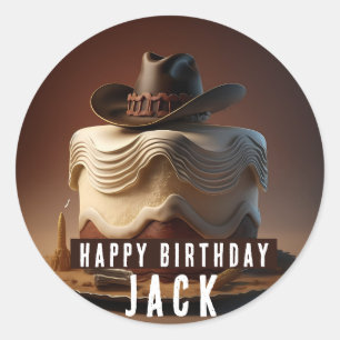 Cowboy Birthday Round Sticker - Western Cake Art