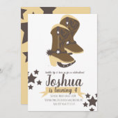 Cowboy Birthday Stars Brown Beige Einladung (Vorne/Hinten)