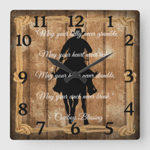 Cowboy Blessing Cowboy Horse Silhouette Quadratische Wanduhr