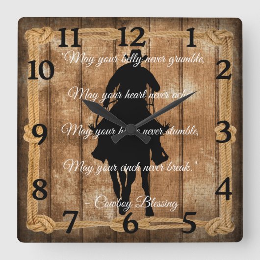 Cowboy Blessing Cowboy Horse Silhouette Quadratische Wanduhr (Vorderseite)