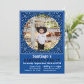 Cowboy Blue Bandana Foto Geburtstag Einladung (Stehend Vorderseite)