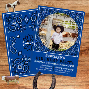 Cowboy Blue Bandana Foto Geburtstag Einladung