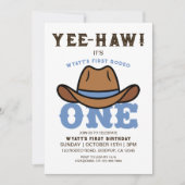 Cowboy Blue First Rodeo Erster Geburtstag Einladung (Vorderseite)