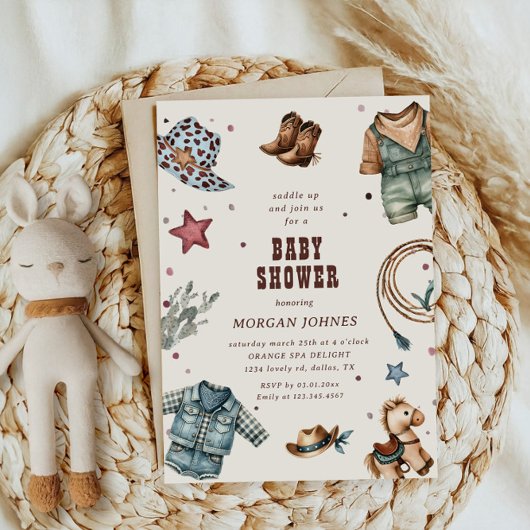 Cowboy Blue Western Rodeo Kinderdusche Einladung