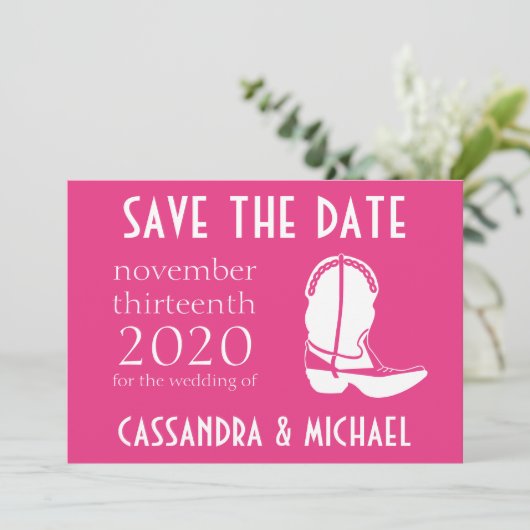 Cowboy Boot Ankündigung Datum freihalten (dunkelro (Stehend Vorderseite)